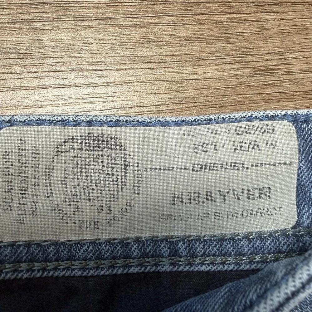 Diesel Krayver Jeans Men 31x32 Blue Slim Carrot Stretch Distressed Denim R248D